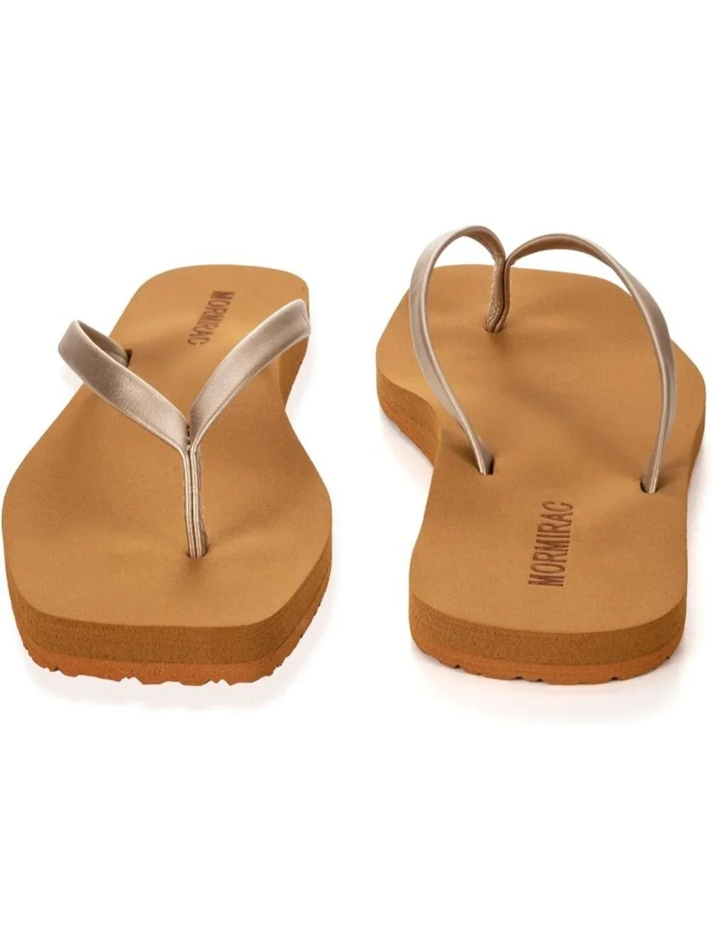 Women's Cream Rubber Sole Summer Comfortable Flip Flops Square Toe Flat Sandals